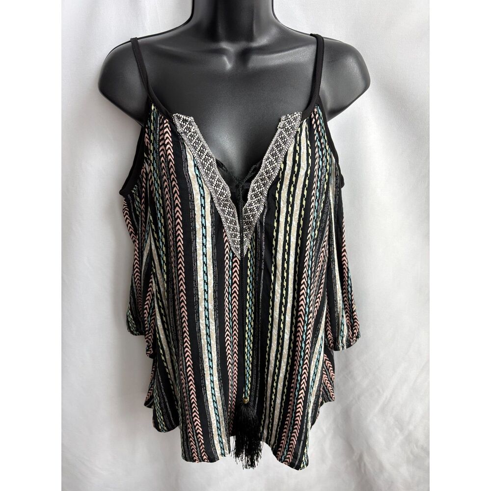 Libian Cold Shoulder Bohemian Top Size Boho Ethnic V Neck Flowy Feminine Size L